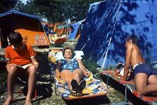 35mm Slide, Woman And Two Young Men On Camp Site Sunbeds, 1970s for sale  Shipping to South Africa