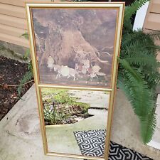 Vintage asian chinoiserie trumeau wall mirror w/top framed print motif hall gold for sale  Shipping to South Africa