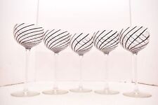 SET 5 STEVEN MASLACH BLACK LATTICINO SWIRL 8 1/8" WINE GLASSES Goblets ART GLASS for sale  Shipping to South Africa