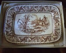 Antique Grindley Daffodil Brown Transferware 12” Tray Platter Chunky Ironstone for sale  Shipping to South Africa