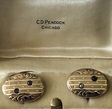 Abotoaduras ovais antigas art déco folheadas a ouro CD original caixa pavão, usado comprar usado  Enviando para Brazil