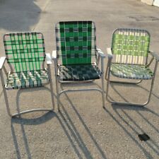 (3) Cadeiras dobráveis de alumínio vintage gramado praia piscina web'd verde branco *PLS LEIA* comprar usado  Enviando para Brazil