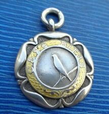 Early Sterling Silver & Enamel CANARY / CAGED BIRD Fob Medal  h/m B'ham 1930 for sale  MANCHESTER