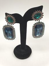 SWAROVSKI Silver Tone Large Dangle Drop Earrings Blue Green Crystals In Gift Box for sale  Shipping to South Africa