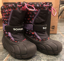 Sorel Children’s Flurry Print Boots Size 11 Black Pink Ice/Noir Glace Rose Box, occasion d'occasion  Expédié en France