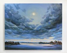 Clouds sky river painting IMPRESSIONISM original Oil on canvas by A. Onipchenko for sale  Shipping to Canada