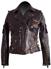 WOMENS GENUINE COWHIDE PREMIUM HEAVY LEATHER MOTORCYCLE BLACK BIKER JACKET for sale  Shipping to South Africa