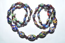 FINE VINTAGE LONG NECKLACE OF OVAL MILLEFIORI BEADS WITH A VARIETY OF CANES for sale  WOLVERHAMPTON