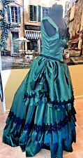 Vestido Steampunk Estilo Vintage Anos 80 Verde Tafetá Renda Preta Southern Belle Prom 10 comprar usado  Enviando para Brazil