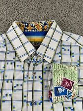 Camisa masculina Robert Graham grande branca xadrez bordada náutica punho flip FLAW comprar usado  Enviando para Brazil