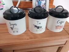 Set Of Three Metal Farmyard Themed Canisters, used for sale  Shipping to South Africa
