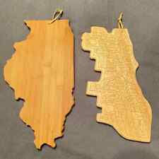 NEW Set 2 TOTALLY BAMBOO Chicago Illinois State Shape Serving Wood Cutting Board for sale  Shipping to South Africa