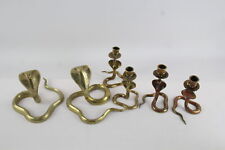 Brass Cobra Candlestick Holder Pairs & Ornament Sett Vintage x 6 3620g for sale  Shipping to South Africa