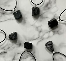 Black Tourmaline Natural Gemstone Pendant Waxed Cord Necklace Protection Crystal, used for sale  BOLTON