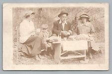 Family Picnic on Logs & Wooden Bench RPPC Cute Antique Photo—Cane (Glue) 1916 for sale  Shipping to South Africa