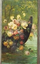 Quadro dipinto olio su tela "Composizione floreale  1890 di Giacinto Bo  usato  Barge