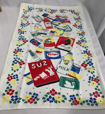 Novedad de colección década de 1950 toalla de cocina de lino marca alimentos, mezcla de panqueques, leche, jabón ++ segunda mano  Embacar hacia Argentina