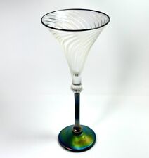 Rick Strini Iridescent Aurene Swirl Hand Blown Art Glass Wine Martini Signed for sale  Shipping to South Africa