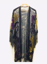 💜💛Vintage Gypsy/Boho Purple/Gold Burnout Velvet W/Fringe, Duster, Kimono L💜💛 for sale  Shipping to South Africa