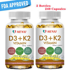 240 cápsulas de vitamina D3+K2 (MK-7) 250 mcg para la salud inmune y ósea 10.000 UI 2 botellas segunda mano  Embacar hacia Argentina