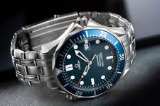 Relógio OMEGA SEAMASTER mergulhador tamanho completo 300 quartzo 41mm mostrador azul ondulado Bond 007 comprar usado  Enviando para Brazil