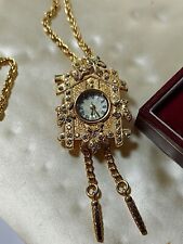 Ladies CUCKOO Clock Watch Brooche On Chain PERFECT WORKING ORDER NEW BATTERY... for sale  Shipping to South Africa
