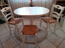 5 tlg.Esstischgruppe:Tisch rund ausziehbar,2 Stühle,Hocker,mass. Kiefer,weiß Kis gebraucht kaufen  Triefenstein
