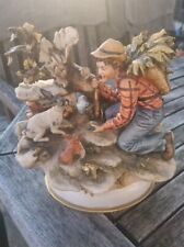 Capodimonte Porcelain,  Boy Kneeling Carying A Basket and Feeding Hares, used for sale  Shipping to South Africa