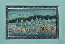 Indian Miniature Painting Maharaja Procession Art On Cloth For Wall Hanging Gift, used for sale  Shipping to Canada