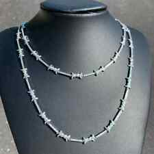 Real Moissanite 3Ct Round Cut Barbed Wire Chain Necklace 14K White Gold Plated for sale  Shipping to South Africa