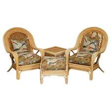 WICKER ARMCHAIRS STOOL TABLE SUITE UPHOLSTERED WITH MULBERRY FLYING DUCKS FABRIC for sale  Shipping to South Africa