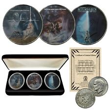 1977 Star Wars Trilogy Filmes Originais Conjunto de 3 Moedas 1977 IKE EUA US$ 1 Dólares com CAIXA comprar usado  Enviando para Brazil