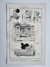 Old Vintage Antique Print 1901  Furniture Sheraton Chairs and Arm Chairs Cabinet, used for sale  Shipping to South Africa