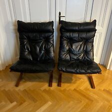 Ingmar Relling Siesta Lounge Chair Black Leather Teak Westnofa Norway Teak for sale  Shipping to South Africa