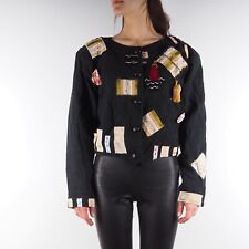 Paradise Italian Vintage Women's Black Embroidery Patchwork Jacket 90s 80s for sale  Shipping to South Africa