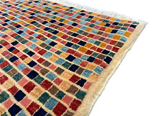 HAND MADE GABBEH RUG, FINE CHECKERED PERSIAN WOOL CARPET CLEAN 4'9" X 2'10", used for sale  Shipping to South Africa