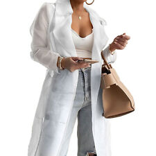 Women Sheer Trench Coat Notch Lapel Long Sleeve Double Breasted Jacket with Belt for sale  Shipping to South Africa