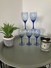 Vintage Light Blue Wine Glasses Mid 20th Century - Grapevine Etched Design, used for sale  Shipping to South Africa