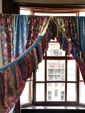 2 Pcs Indian Sari Patchwork Curtain Drape Window Decor Silk Saree Fringh Curtain for sale  Shipping to South Africa