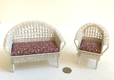 A LOVELY DOLLHOUSE MINIATURE WHITE WICKER SOFA AND CHAIR SET SIGNED for sale  Shipping to South Africa
