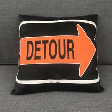 VTG Street Sign Accent Pillow Detour Arrow Black Orange Handmade, used for sale  Shipping to South Africa