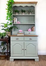 Painted Welsh Kitchen Dresser Solid/Oak Pine Sage Green + Brass Cup Handles for sale  Shipping to South Africa