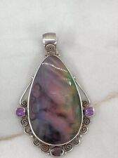 Designer BC Sterling Silver Iridescent Hammered Oval Teardrop Pendant Enhancer for sale  Shipping to South Africa