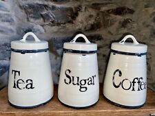 Tea Sugar Coffee Canisters Jars Vintage Enamel Effect Style The Kitchen Shop for sale  Shipping to South Africa