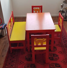 Gebraucht, IKEA Kritter Sitzgarnitur Tisch + Bank + 3 Stühle rot/orange/gelb (Rarität) gebraucht kaufen  Teltow