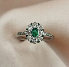 Art Deco Diamond & Emerald Platinum Ring Antique Vintage Old Cut Halo  na sprzedaż  PL