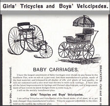 Victorian Baby Carriage Elmira NY 1800's Velocipede Bike Tricycle Ad Trade Card for sale  Shipping to South Africa