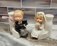 Estatuetas vintage de enfeite de bolo de casamento com castiçais de noiva e noivo da década de 1950 comprar usado  Enviando para Brazil
