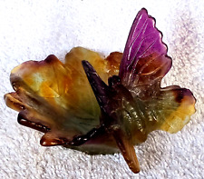 Vintage Daum France Pate de Verre Glass Butterfly on Leaf Pin Dish 3.5", used for sale  Shipping to South Africa