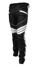 Leather Motorcycle Bikers Men's Real White Accent Pant Black Genuine Lambskin, used for sale  Shipping to South Africa